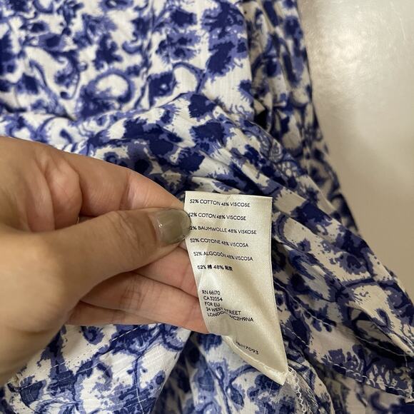 ANTHROPOLOGIE Pilcro blue floral damask button down long sleeve blouse top MED - Picture 3 of 6